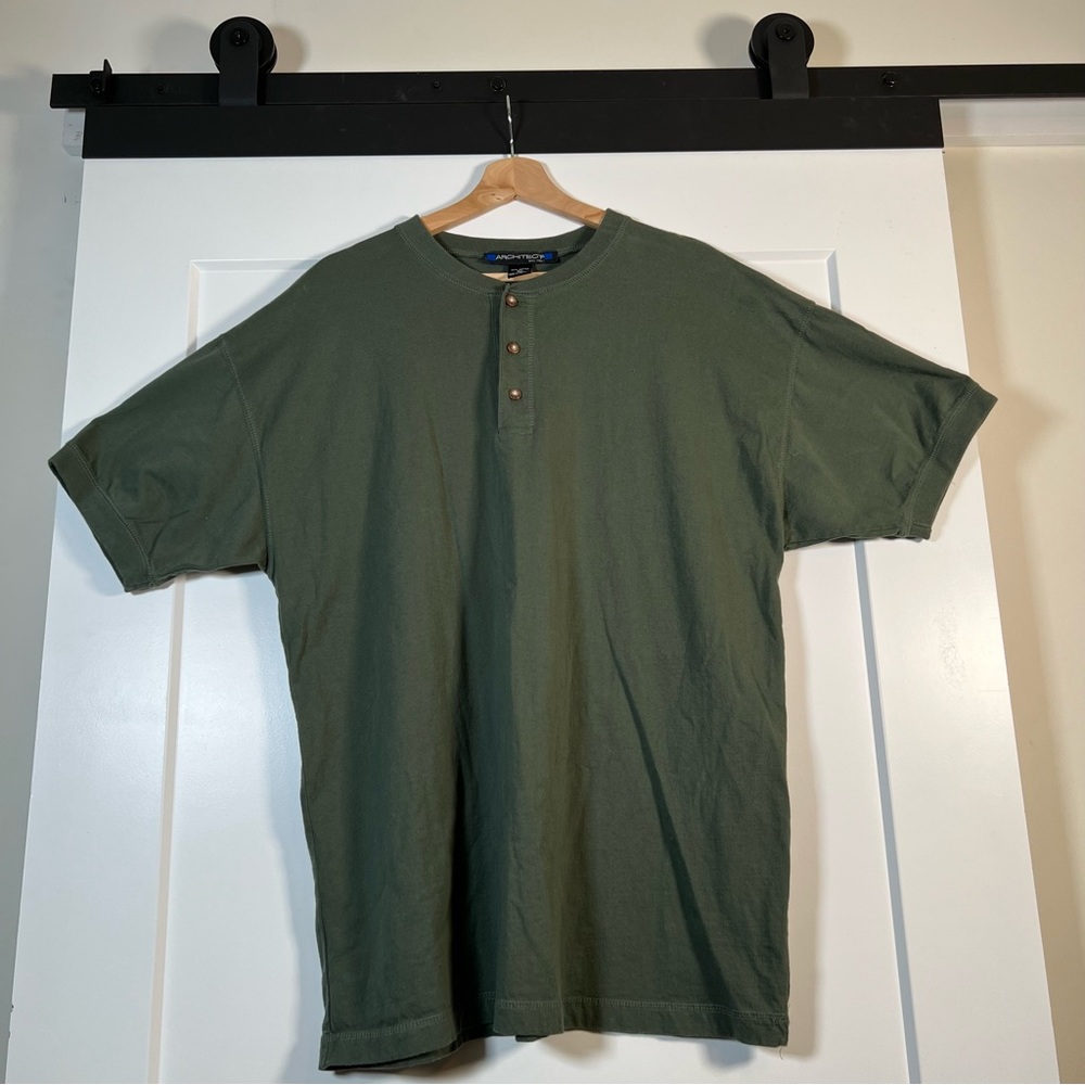 Green Quater Button Tee Medium